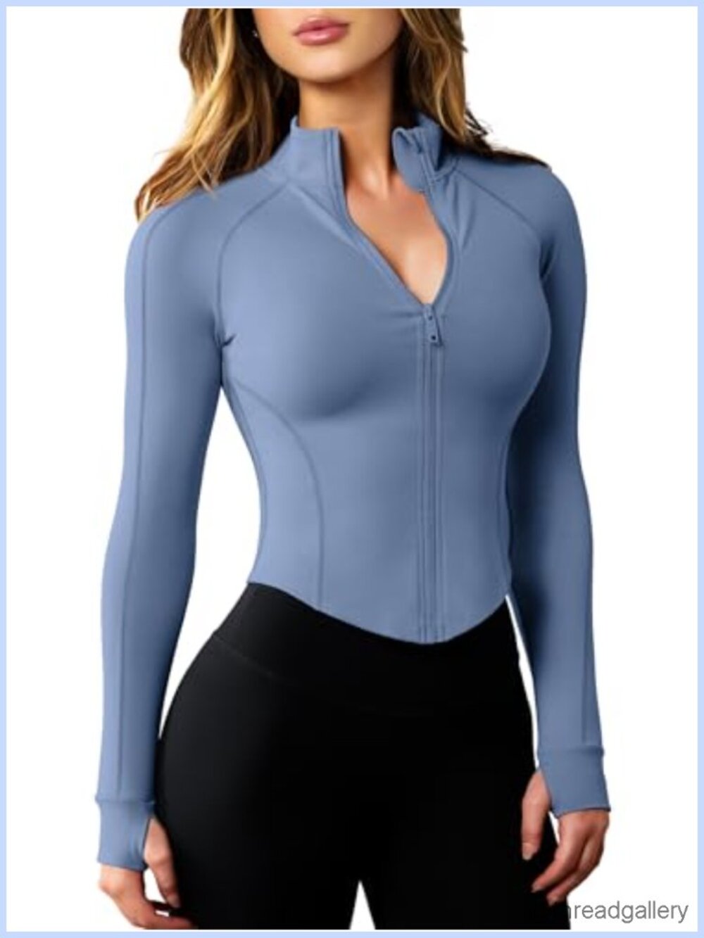 Women's Workout Jacket Lightweight Zip Up Cropped Slim Fit Athletic Top with